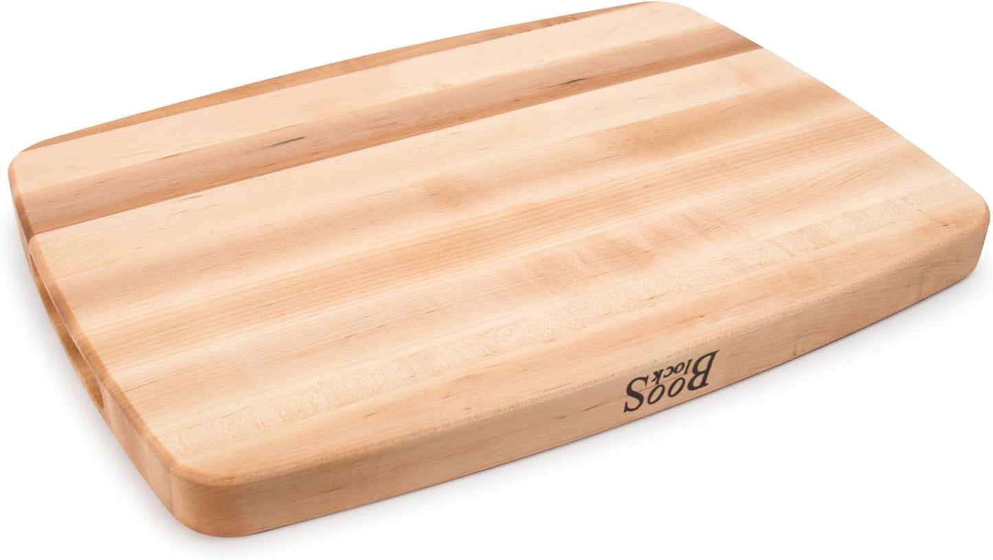 CB Series Rectangular Wooden Maple Cutting Board 24”x18” – 1.5” Thick, 18-lb Reversible Butcher Block with Juice Groove, Edge-Grain & Finger Grips – Made in the USA