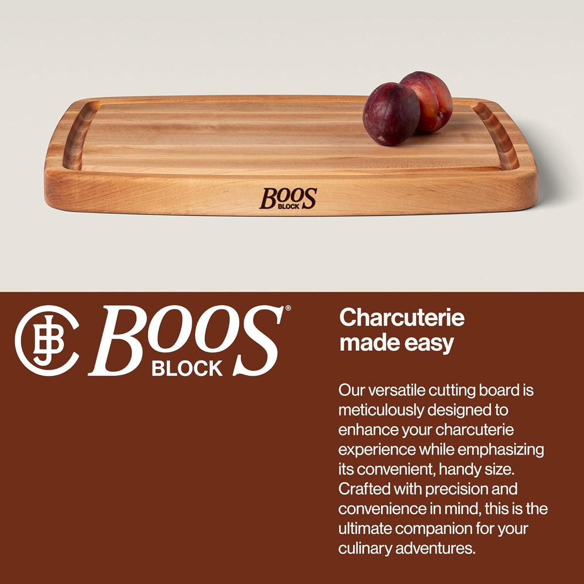 CB Series Rectangular Wooden Maple Cutting Board 24”x18” – 1.5” Thick, 18-lb Reversible Butcher Block with Juice Groove, Edge-Grain & Finger Grips – Made in the USA