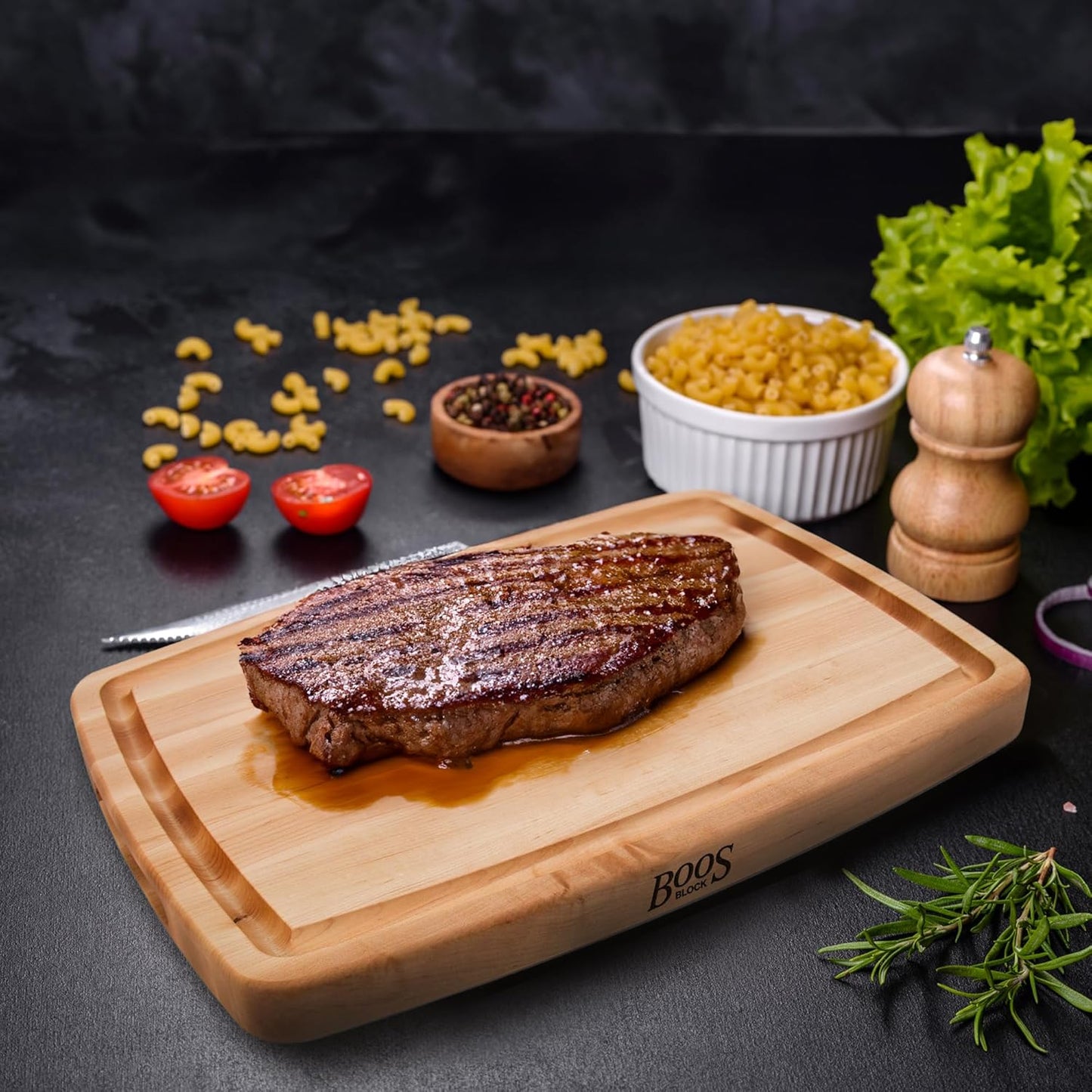 CB Series Rectangular Wooden Maple Cutting Board 24”x18” – 1.5” Thick, 18-lb Reversible Butcher Block with Juice Groove, Edge-Grain & Finger Grips – Made in the USA