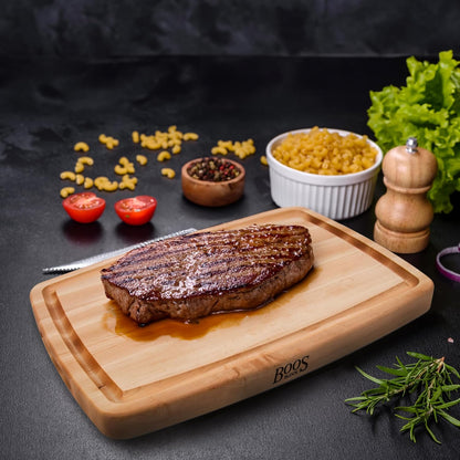 CB Series Rectangular Wooden Maple Cutting Board 24”x18” – 1.5” Thick, 18-lb Reversible Butcher Block with Juice Groove, Edge-Grain & Finger Grips – Made in the USA