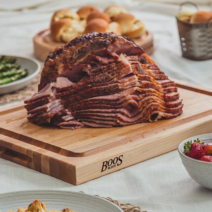 CB Series Rectangular Wooden Maple Cutting Board 24”x18” – 1.5” Thick, 18-lb Reversible Butcher Block with Juice Groove, Edge-Grain & Finger Grips – Made in the USA