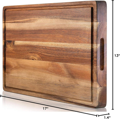 PREMIUM ACACIA Cutting Board & Professional Heavy Duty Butcher Block w/Juice Groove - Extra Large (17"x13"x1.4") Organic, End Grain Chopping Block. Ideal Serving Tray for Meat & Cheese
