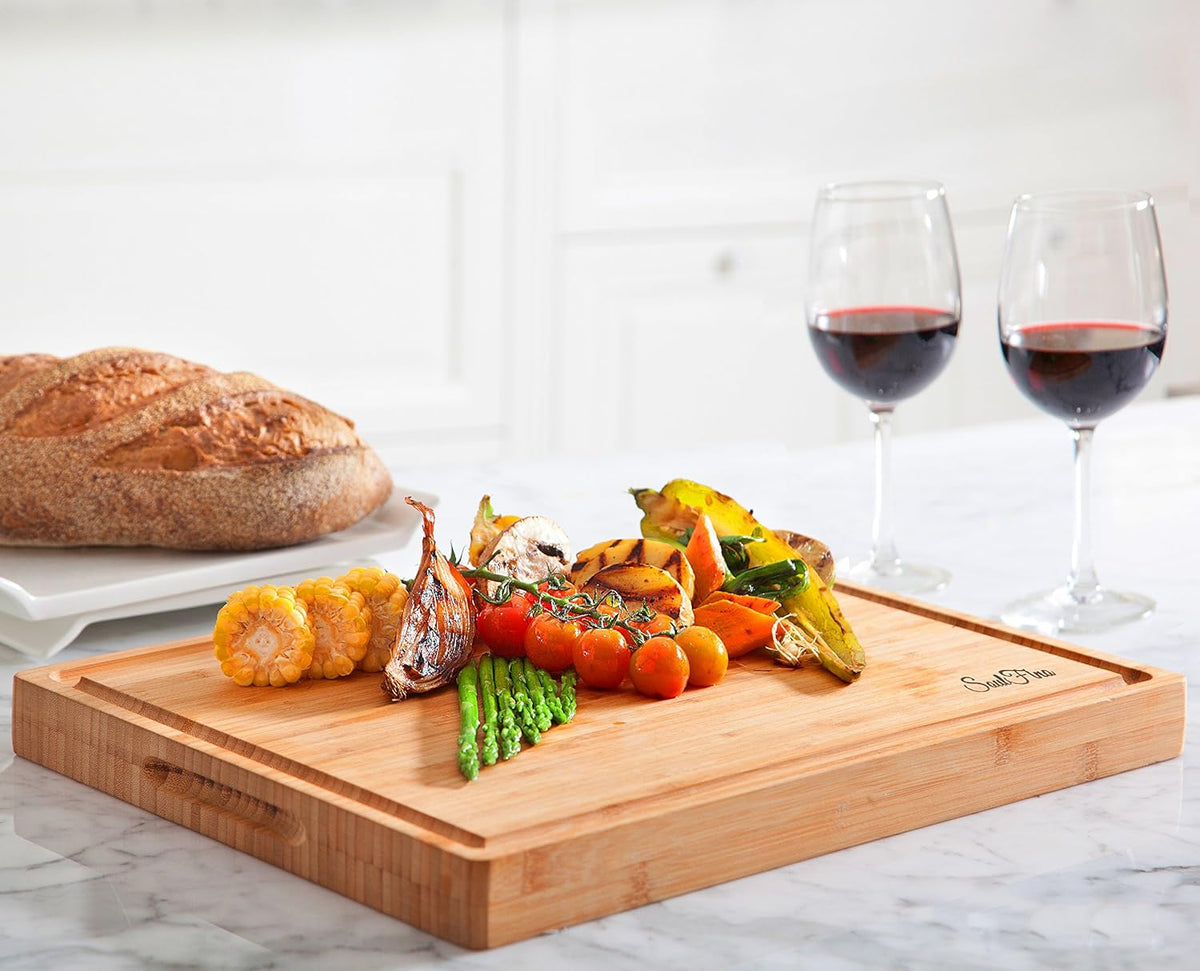 PREMIUM ACACIA Cutting Board & Professional Heavy Duty Butcher Block w/Juice Groove - Extra Large (17"x13"x1.4") Organic, End Grain Chopping Block. Ideal Serving Tray for Meat & Cheese