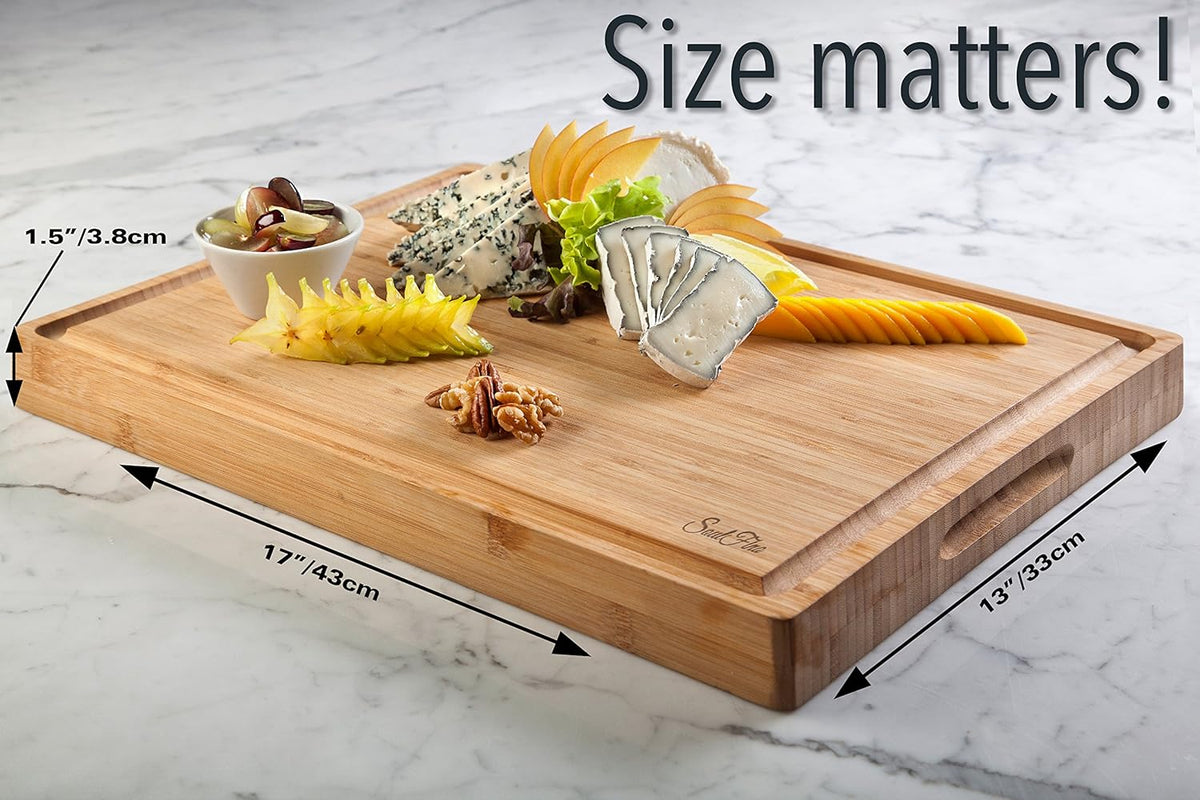 PREMIUM ACACIA Cutting Board & Professional Heavy Duty Butcher Block w/Juice Groove - Extra Large (17"x13"x1.4") Organic, End Grain Chopping Block. Ideal Serving Tray for Meat & Cheese