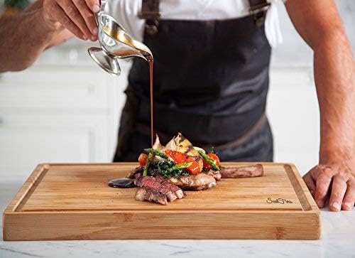 PREMIUM ACACIA Cutting Board & Professional Heavy Duty Butcher Block w/Juice Groove - Extra Large (17"x13"x1.4") Organic, End Grain Chopping Block. Ideal Serving Tray for Meat & Cheese