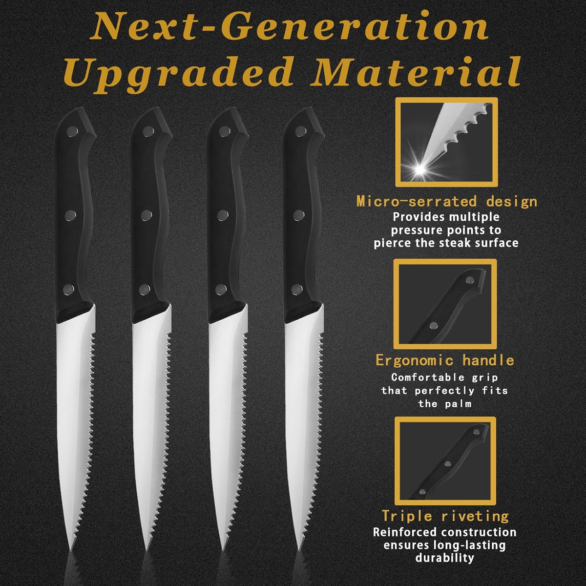 Steak Knives Set, Premium Stainless Steel Steak Knives Set of 4, Lightweight & Durable Steak Knife, Professional Kitchen Knife Dishwasher Safe