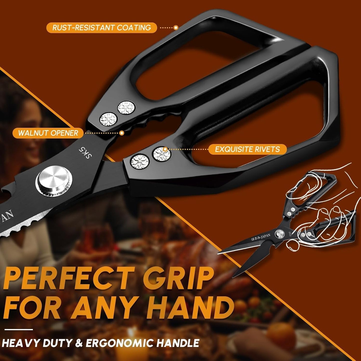 Huusk Kitchen Shears Set, Japanese Steel Kitchen Scissors for Food | Heavy Duty Cooking Scissors all Purpose for Meat, Fish, Vegetables, Chicken Bones, Turkey, Gifts for Women, Non-Slip Handles