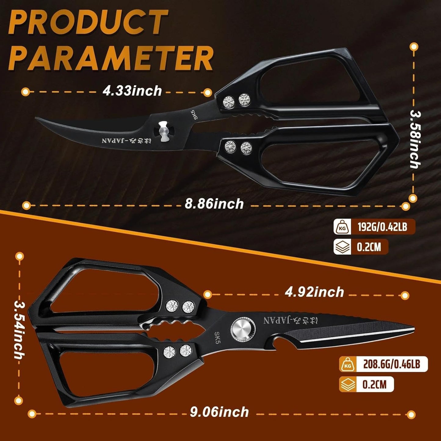 Huusk Kitchen Shears Set, Japanese Steel Kitchen Scissors for Food | Heavy Duty Cooking Scissors all Purpose for Meat, Fish, Vegetables, Chicken Bones, Turkey, Gifts for Women, Non-Slip Handles