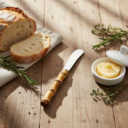 4 Pieces Set Butter knife, Pate Knife Cheese Spreader, Thick and Smooth blades, Strong Heavy for butter spreaders Home Restaurant Party breakfast (bamboo handle)