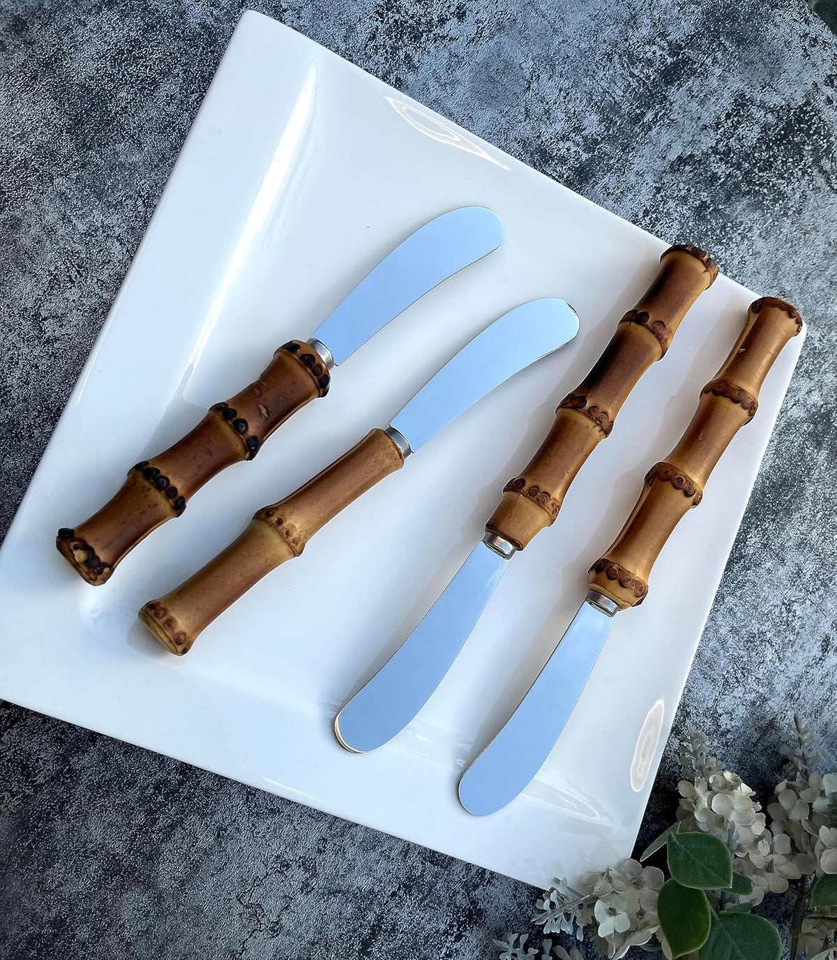 4 Pieces Set Butter knife, Pate Knife Cheese Spreader, Thick and Smooth blades, Strong Heavy for butter spreaders Home Restaurant Party breakfast (bamboo handle)