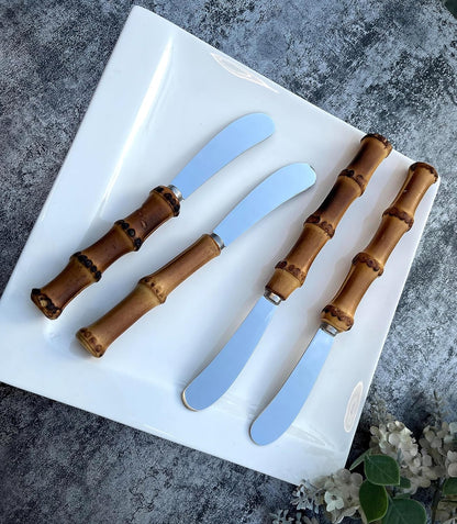 4 Pieces Set Butter knife, Pate Knife Cheese Spreader, Thick and Smooth blades, Strong Heavy for butter spreaders Home Restaurant Party breakfast (bamboo handle)