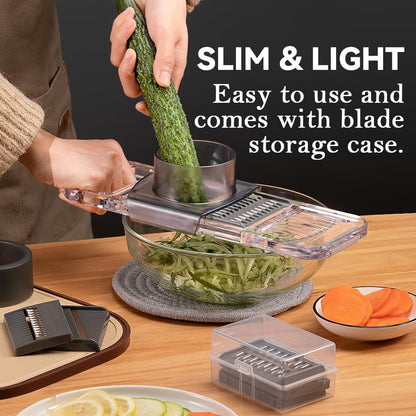 Transparent Multifunctional Mandoline Slicer - 6 Blades Interchangeable, Handheld Vegetable Cutter with Hand Guard for Kitchen, Onion, Garlic, Safe Food Slicer