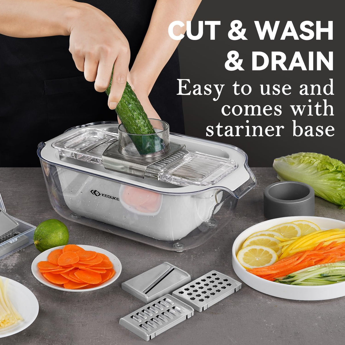Transparent Multifunctional Mandoline Slicer - 6 Blades Interchangeable, Handheld Vegetable Cutter with Hand Guard for Kitchen, Onion, Garlic, Safe Food Slicer