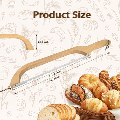 Bread Slicer for Homemade Bread, 16" Beech Wood Sourdough Knife | Thickened beech wood bow and serrated stainless steel blade slice homemade loaves, sourdough, bagels and baguettes evenly