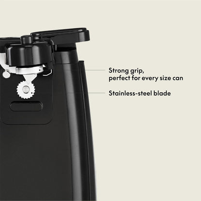 Electric Can Opener and Knife Sharpener, Removable Cutting Lever, Cord Storage, Stainless Steel Blade, Black