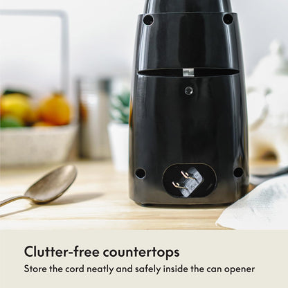 Electric Can Opener and Knife Sharpener, Removable Cutting Lever, Cord Storage, Stainless Steel Blade, Black