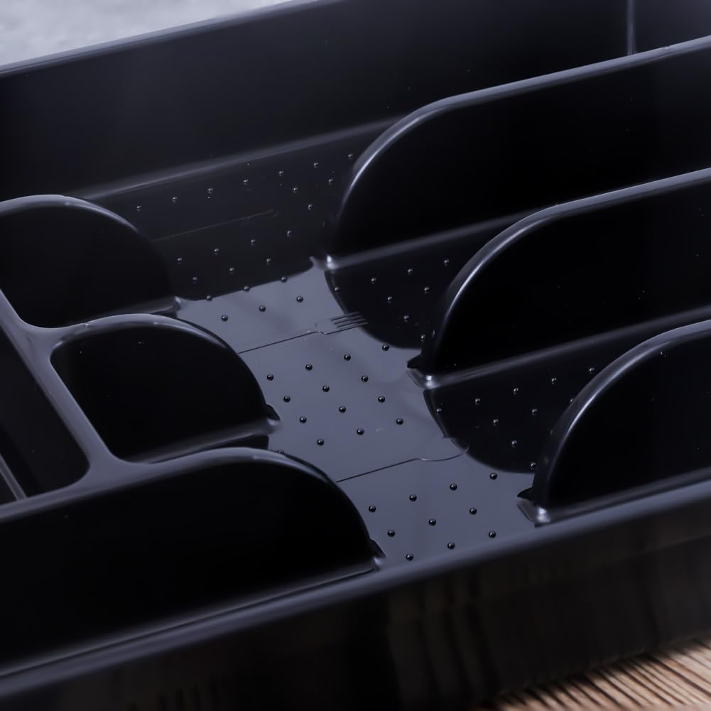 Silverware Organizer With Lid, Utensil Drawer Organizer. Removable Lid, 5 Slots Total Caddy for Flatware Cutlery Knives, Forks, Spoons.Black.