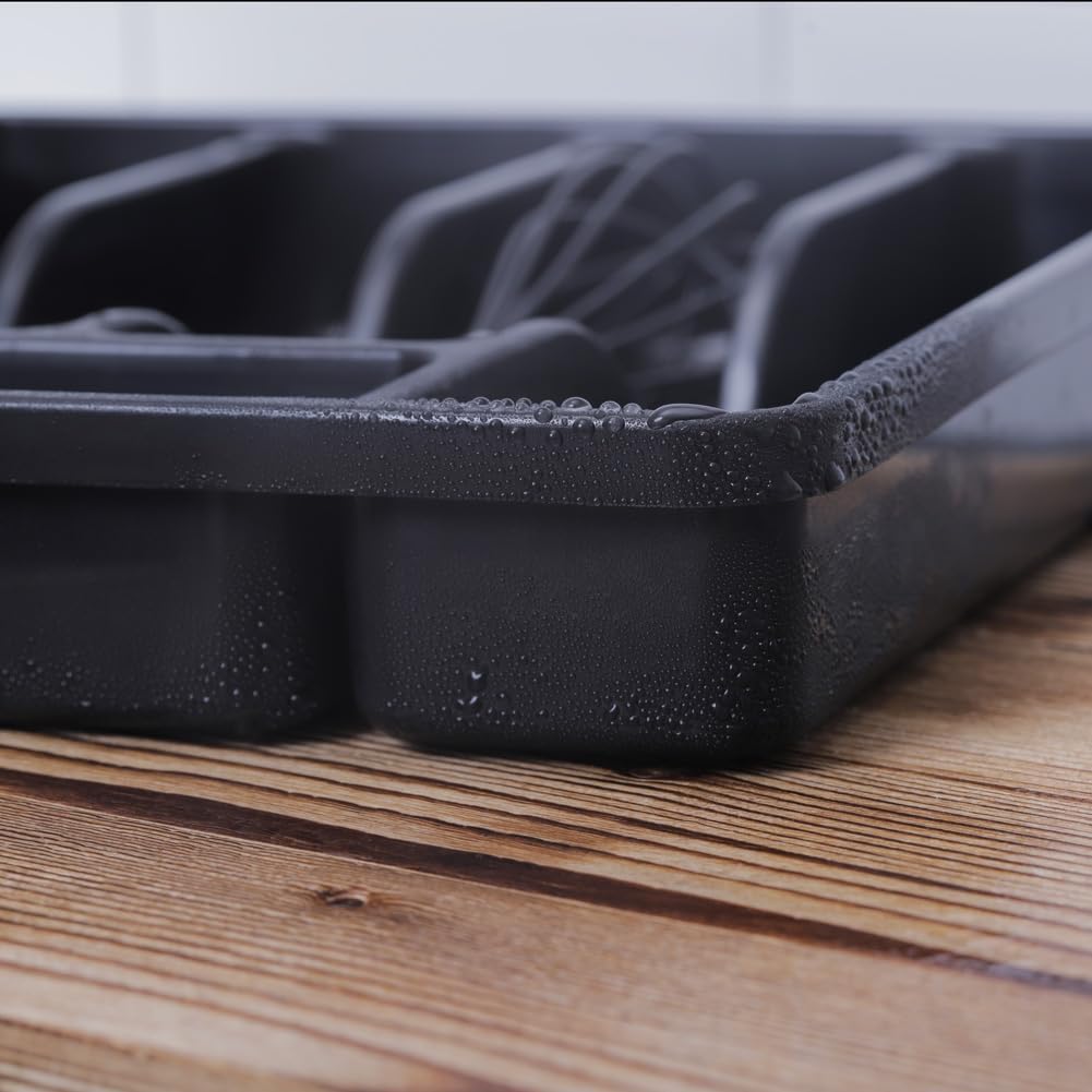 Silverware Organizer With Lid, Utensil Drawer Organizer. Removable Lid, 5 Slots Total Caddy for Flatware Cutlery Knives, Forks, Spoons.Black.
