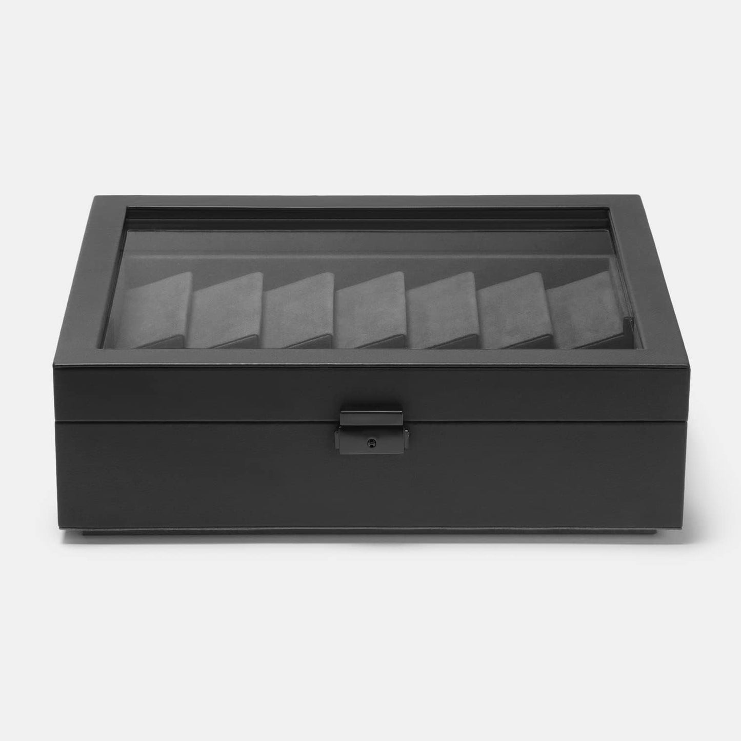 Cache Display Valet - EDC, Blade, Watch, and Jewelry Locking Storage Case, USB Pass-through, Microfiber Lining, Faux Leather, Stackable (Valet) Black