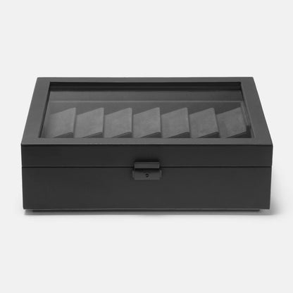 Cache Display Valet - EDC, Blade, Watch, and Jewelry Locking Storage Case, USB Pass-through, Microfiber Lining, Faux Leather, Stackable (Valet) Black