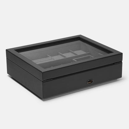 Cache Display Valet - EDC, Blade, Watch, and Jewelry Locking Storage Case, USB Pass-through, Microfiber Lining, Faux Leather, Stackable (Valet) Black