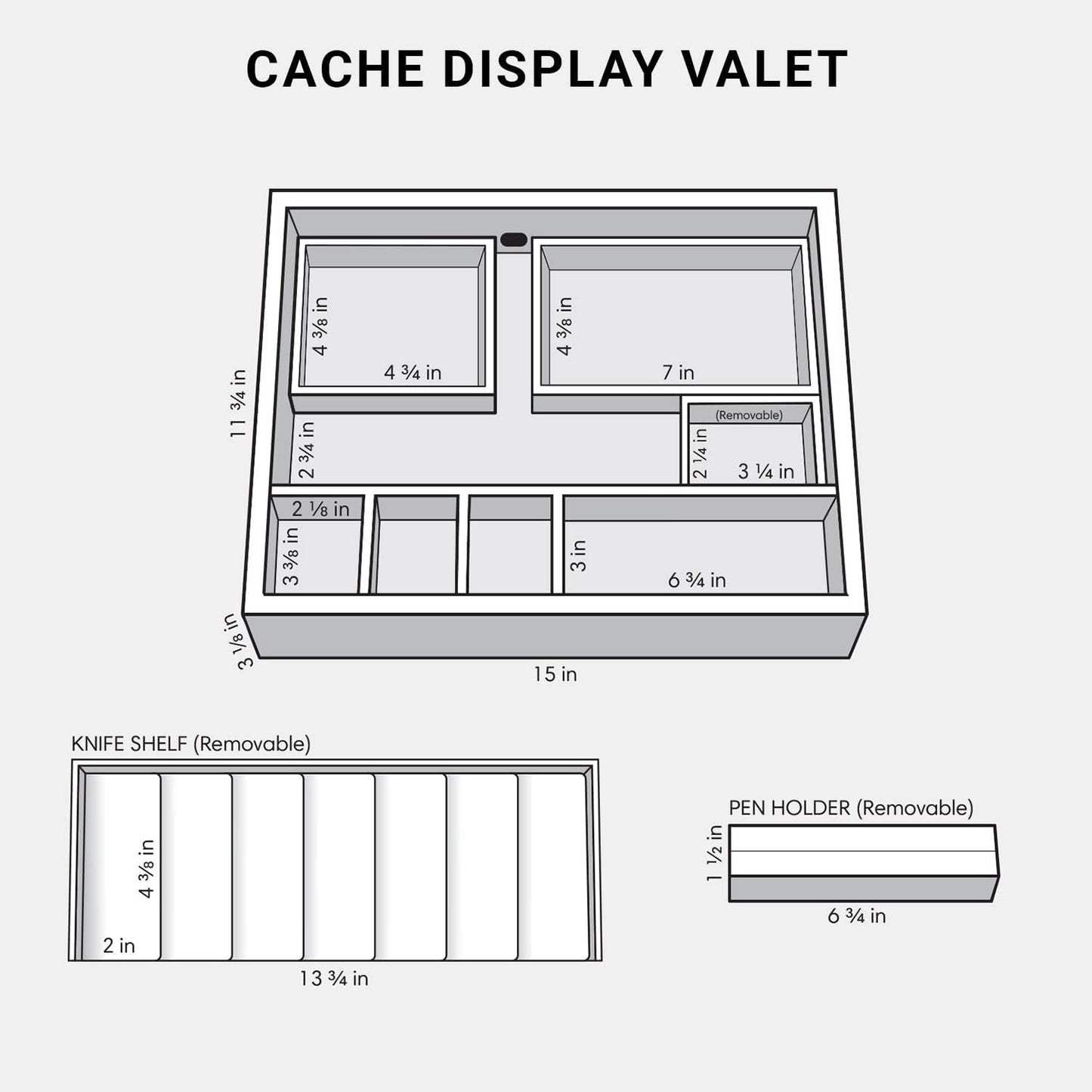 Cache Display Valet - EDC, Blade, Watch, and Jewelry Locking Storage Case, USB Pass-through, Microfiber Lining, Faux Leather, Stackable (Valet) Black