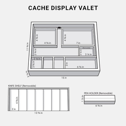 Cache Display Valet - EDC, Blade, Watch, and Jewelry Locking Storage Case, USB Pass-through, Microfiber Lining, Faux Leather, Stackable (Valet) Black