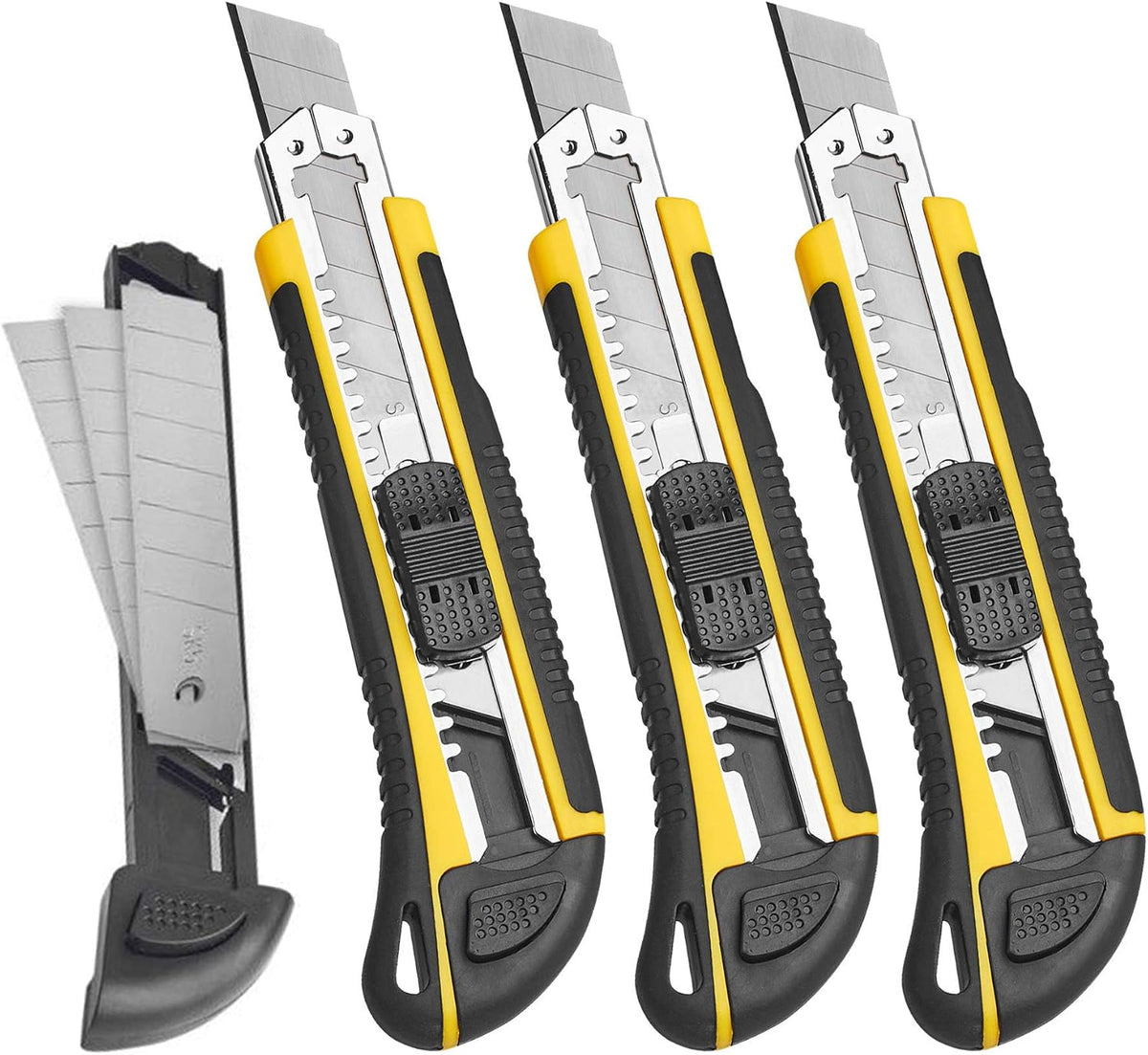 Utility Knife, Box Cutter Retractable, Blades Inside, 3-Pack