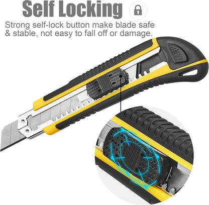 Utility Knife, Box Cutter Retractable, Blades Inside, 3-Pack