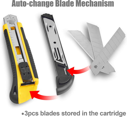 Utility Knife, Box Cutter Retractable, Blades Inside, 3-Pack
