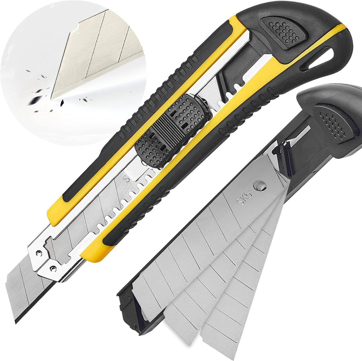 Utility Knife, Box Cutter Retractable, Blades Inside, 3-Pack