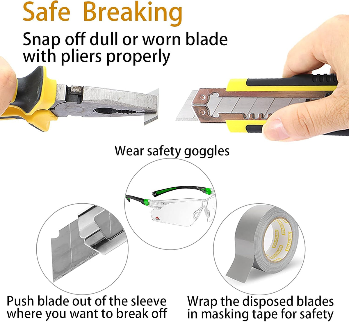 Utility Knife, Box Cutter Retractable, Blades Inside, 3-Pack