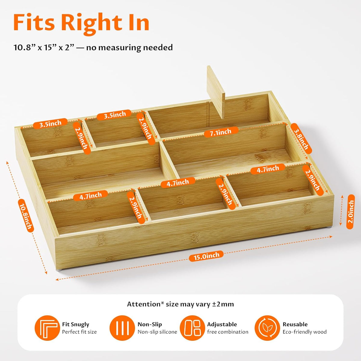 Bamboo Drawer Organizer Set, 6 PCS Desk Drawer Organizer Trays with 12 Compartments, Wood Storage Boxes for Junk Drawer, Kitchen Utensils, Office Supplies, Makeup, Jewelry, Bathroom