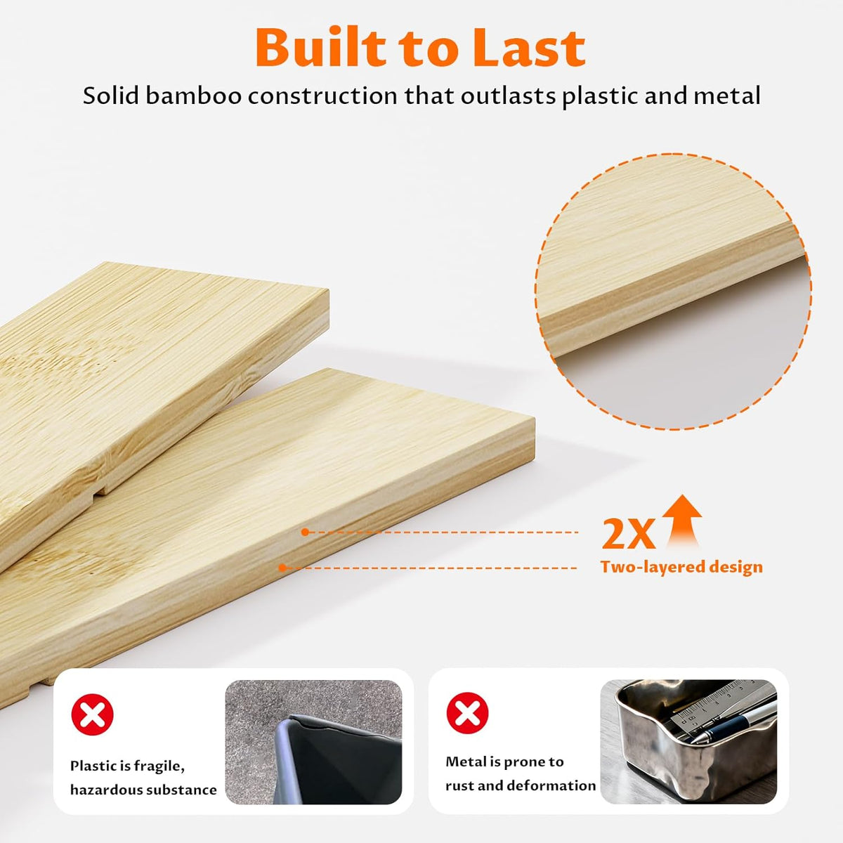 Bamboo Drawer Organizer Set, 6 PCS Desk Drawer Organizer Trays with 12 Compartments, Wood Storage Boxes for Junk Drawer, Kitchen Utensils, Office Supplies, Makeup, Jewelry, Bathroom