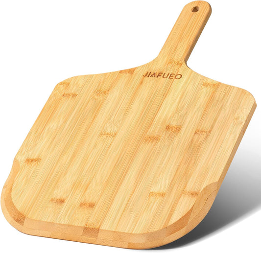 Pizza Peel 12 inch, Bamboo Pizza Paddle Spatula | Wooden Pizza Cutting Board for Cheese Bread Fruit Vegetables, Multi-Purpose Oven Accessories for Baking Homemade