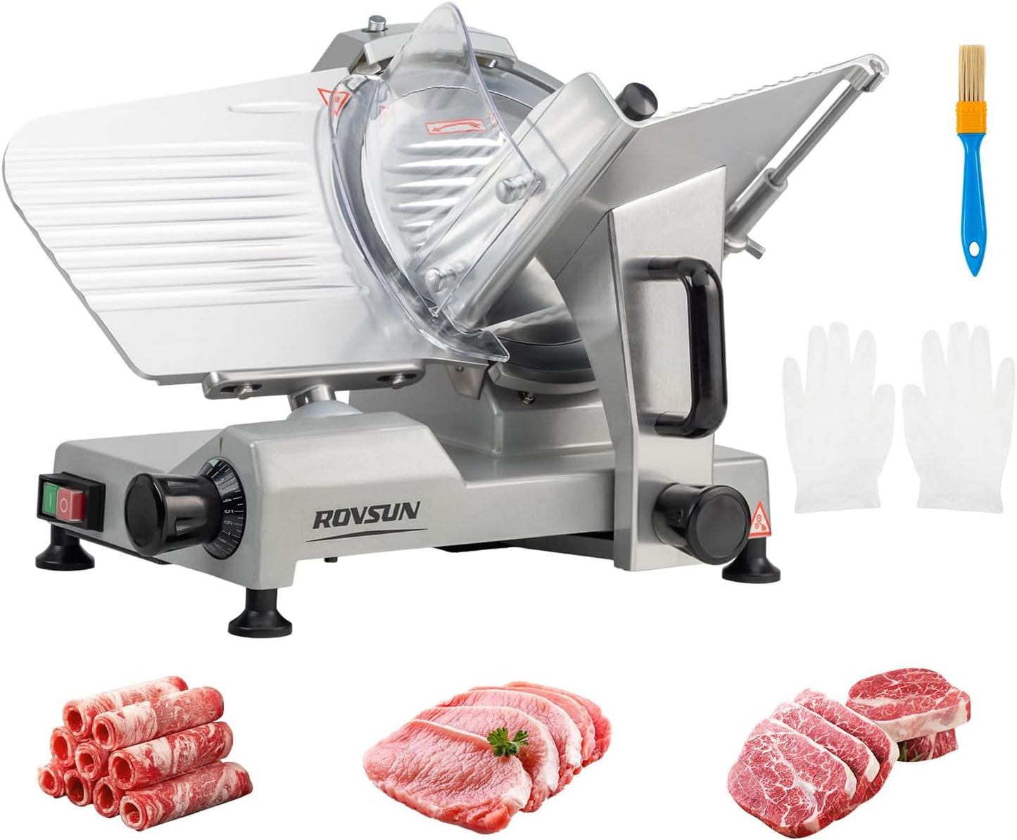 10inch Commercial Meat Slicer, 300W Electric Deli Food Slicer with Premium Chromium-plated Steel Blade, 0-12 mm Adjustable Thickness, ETL Certified for Frozen Meat Ham Baguett Steak, Silver