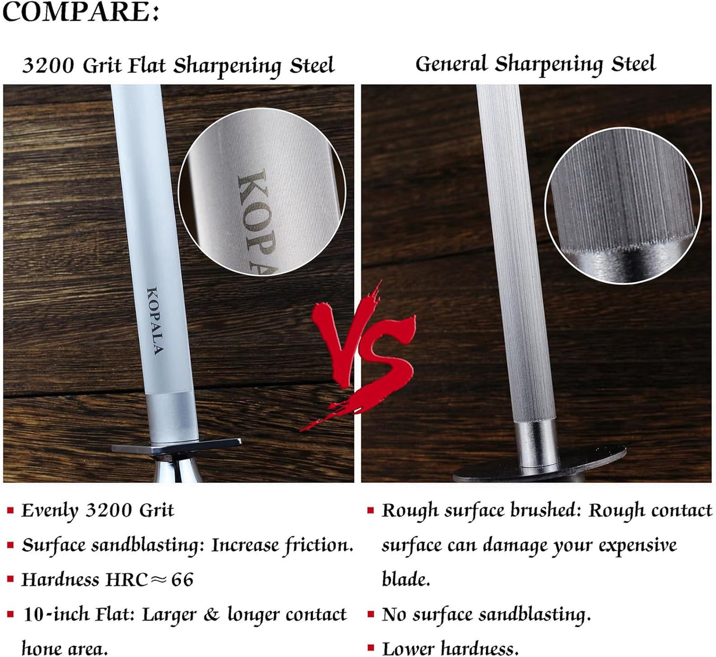 Sharpening Steel Knife Sharpener Rod Flat 12 Inches Honing Steel for Knives Dark