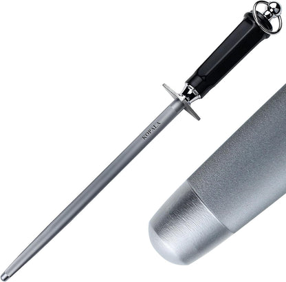 Sharpening Steel Knife Sharpener Rod Flat 12 Inches Honing Steel for Knives Dark