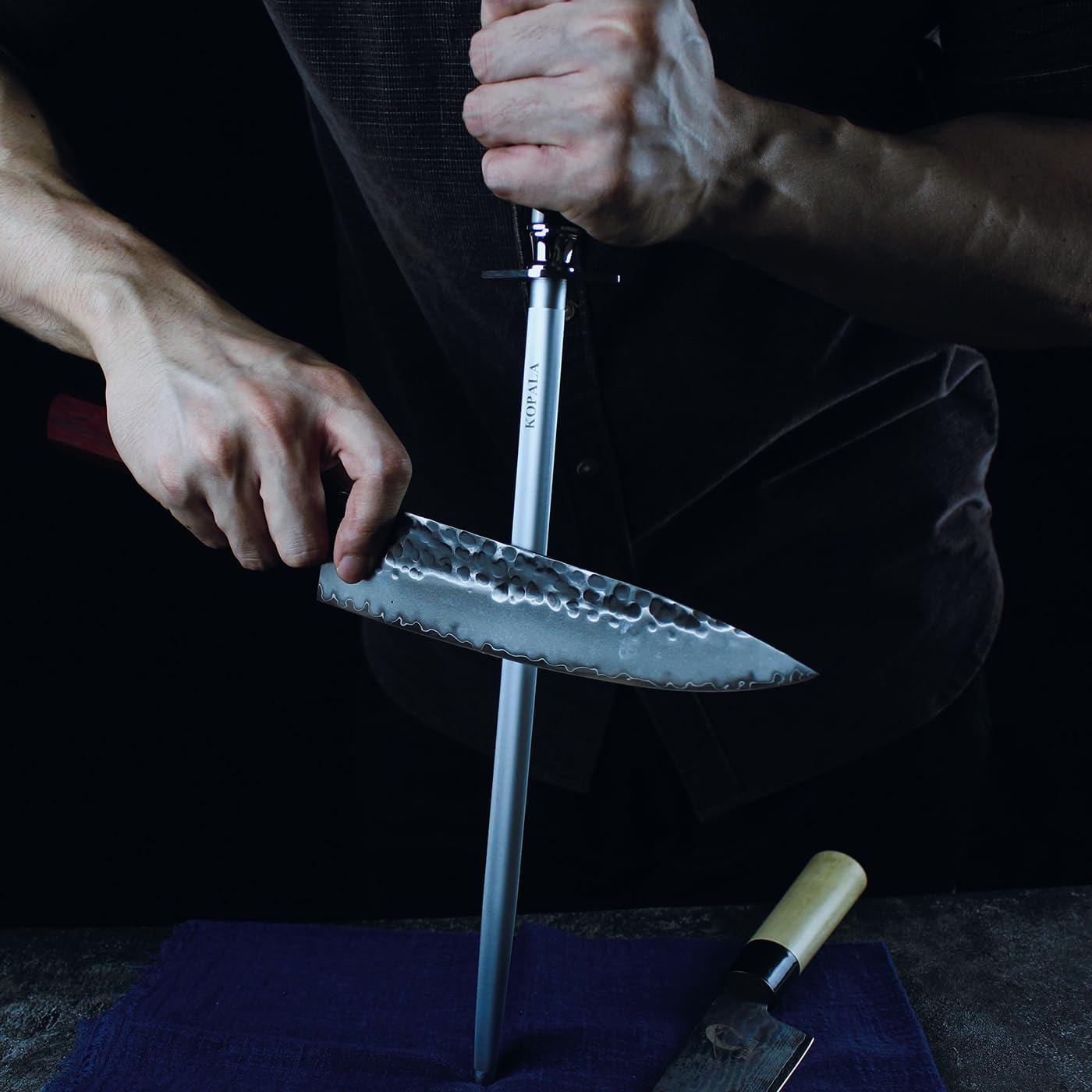 Sharpening Steel Knife Sharpener Rod Flat 12 Inches Honing Steel for Knives Dark