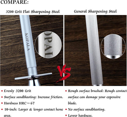 Sharpening Steel Knife Sharpener Rod Flat 12 Inches Honing Steel for Knives Dark