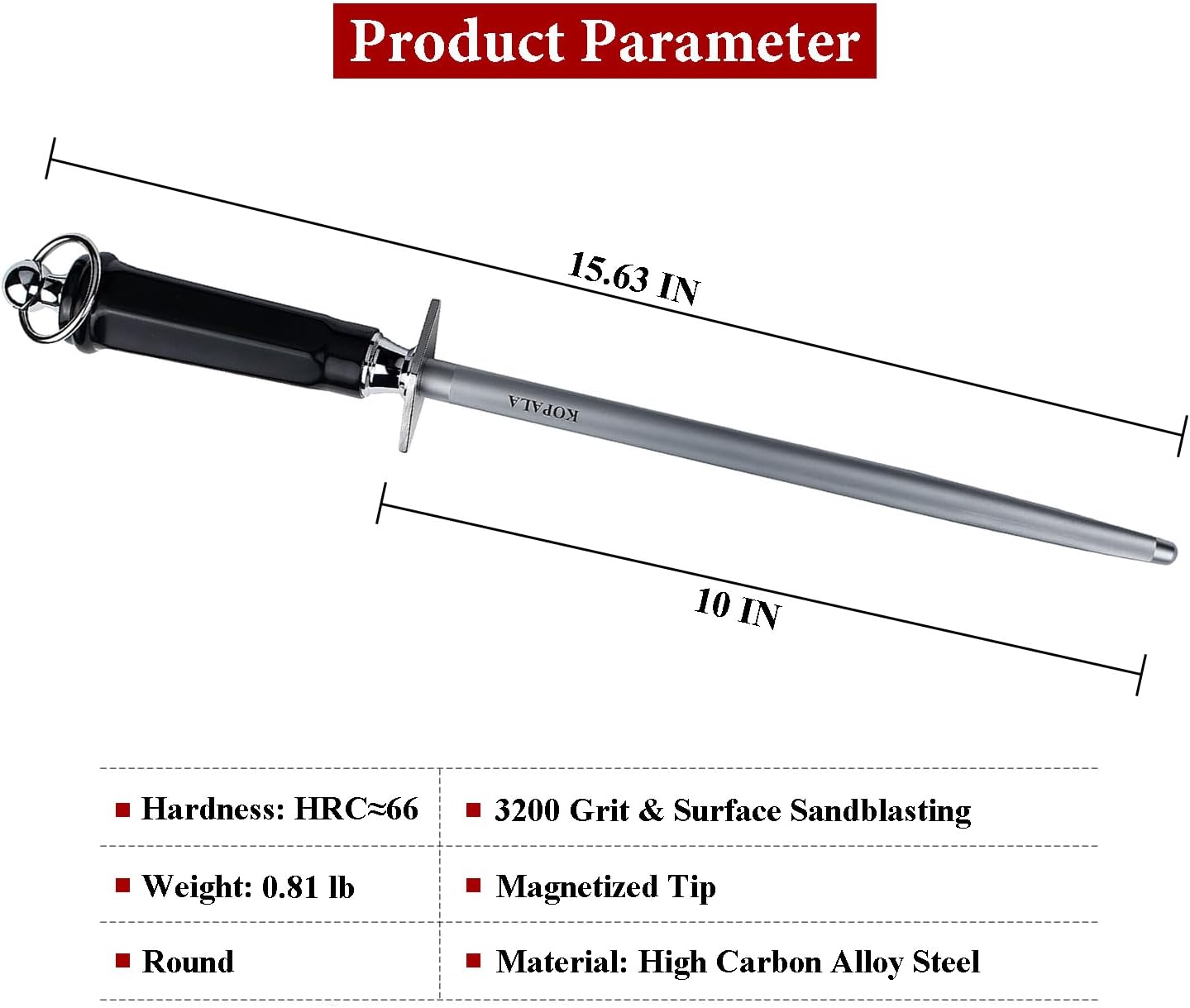 Sharpening Steel Knife Sharpener Rod Flat 12 Inches Honing Steel for Knives Dark