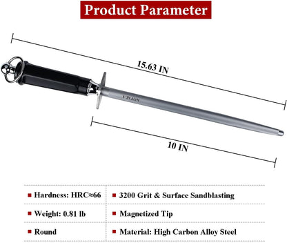 Sharpening Steel Knife Sharpener Rod Flat 12 Inches Honing Steel for Knives Dark