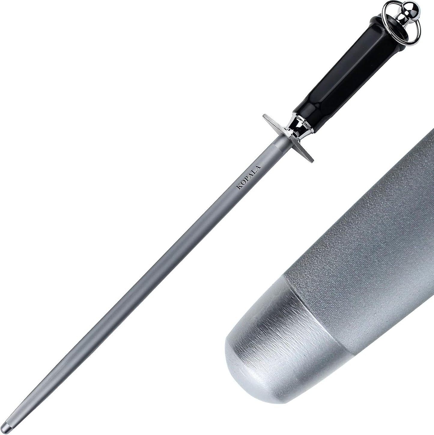 Sharpening Steel Knife Sharpener Rod Flat 12 Inches Honing Steel for Knives Dark