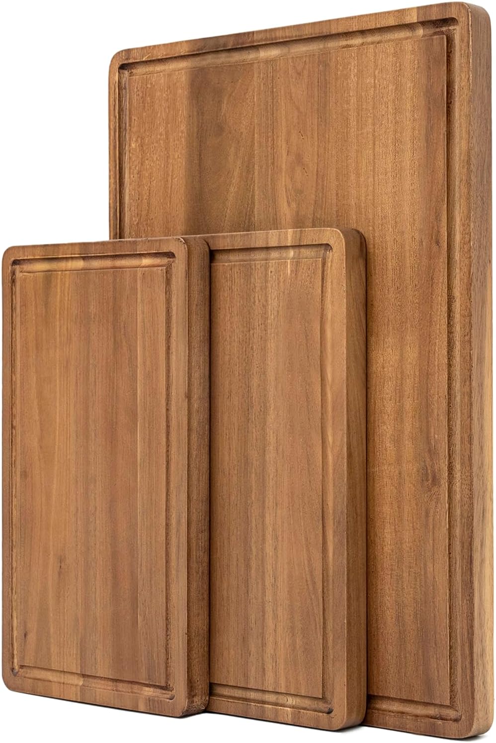 Wood Cutting Boards for Kitchen - Set of 3, Wooden Cutting Board Set with Holder for Chopping Meat, Cheese, Fruits, Vegetables, Knife Friendly Serving Tray