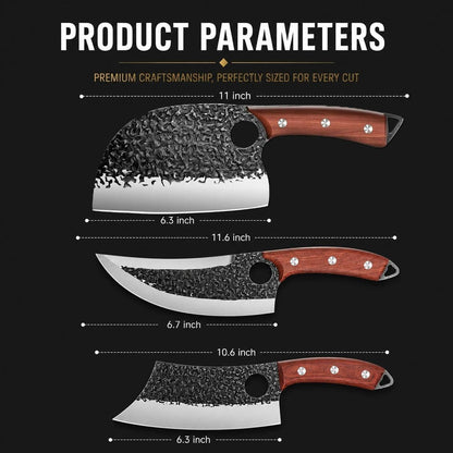 Professional Butcher Knife Set for Meat Processing, High Carbon Steel Hand Forged Serbian Cleaver Chef Knife Set with Ergonomic Handles for Kitchen Outdoor Cooking
