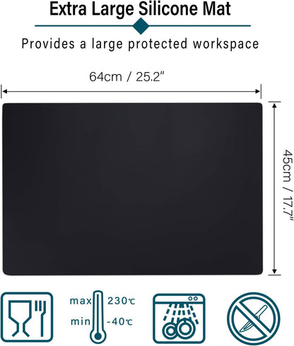 Extra Large Silicone Mat for Craft, 25.2" x 17.7" Silicone Craft Sheet Jewelry Casting Mold, Countertop Mat, Nonskid Counter Table Protector, Multipurpose Mat, Placemat, Black
