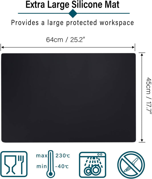 Extra Large Silicone Mat for Craft, 25.2" x 17.7" Silicone Craft Sheet Jewelry Casting Mold, Countertop Mat, Nonskid Counter Table Protector, Multipurpose Mat, Placemat, Black