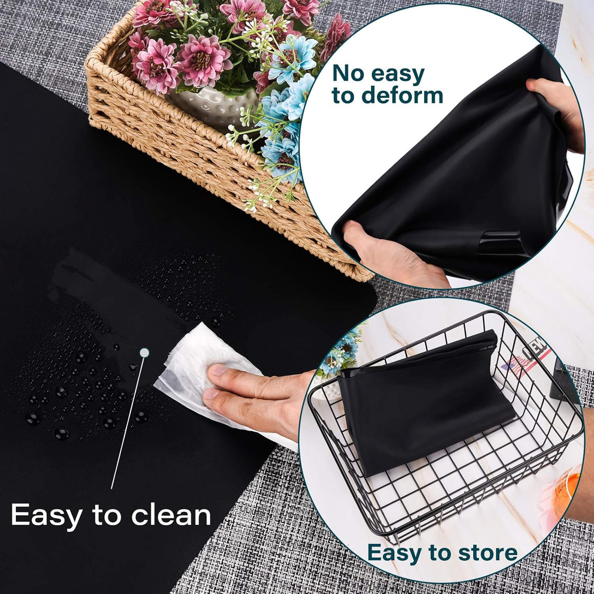 Extra Large Silicone Mat for Craft, 25.2" x 17.7" Silicone Craft Sheet Jewelry Casting Mold, Countertop Mat, Nonskid Counter Table Protector, Multipurpose Mat, Placemat, Black