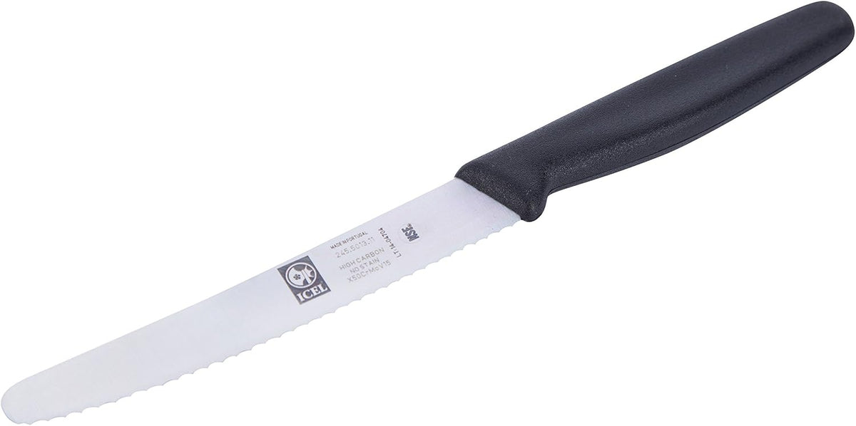 4.25 Inch Serrated Edge Steak Knife, High Carbon German Stainless Steel Razor Sharp Blade, Textured Non-Slip Red Polypropylene Handle