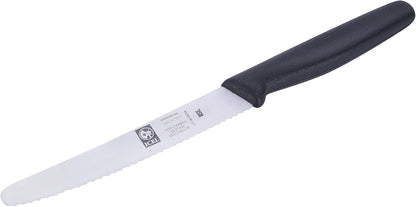 4.25 Inch Serrated Edge Steak Knife, High Carbon German Stainless Steel Razor Sharp Blade, Textured Non-Slip Red Polypropylene Handle